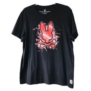 Psycho Bunny Graphic T-Shirt Men's 5 M Black Pink Logo Pima Cotton Crew Neck Tee
